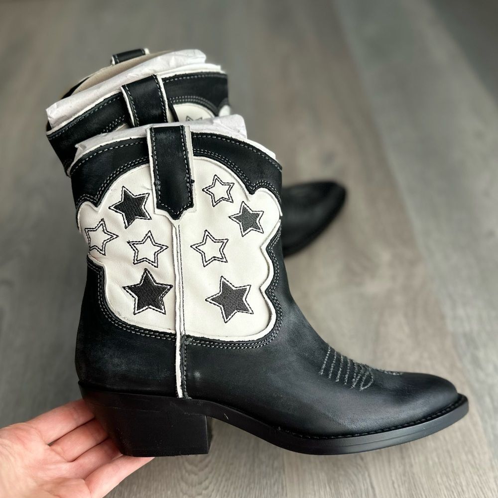 ZARA STAR LEATHER COWBOY ANKLE BOOTS - Picture 3 of 13